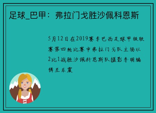 足球_巴甲：弗拉门戈胜沙佩科恩斯